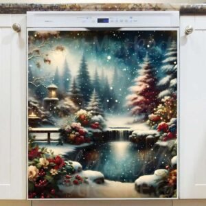 Vintage Christmas Pond Magnetic Dishwasher Door Cover