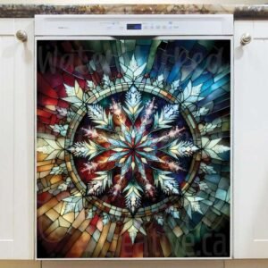 Stained Glass Christmas Snowflake Magnetic Dishwasher Door Cover
