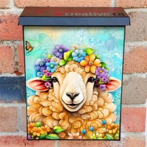 Whimsical Flower Sheep Colonial Mailbox Cover