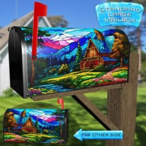 Stained Glass Summer Farmhouse Rural Farm Mailbox Cover