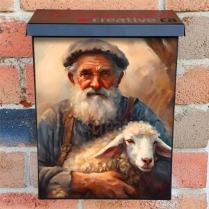 Old Man with His Favorite Sheep Colonial Mailbox Cover