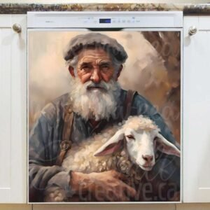 Old Man with His Favorite Sheep Magnetic Dishwasher Door Cover