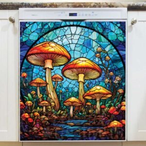 Stained Glass Mushrooms Magnetic Dishwasher Door Cover