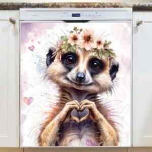 Cute Meerkat with Flowers Magnetic Dishwasher Door Cover