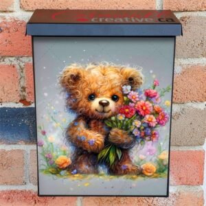 Adorable Teddy Bear with Flowers Colonial Mailbox Cover
