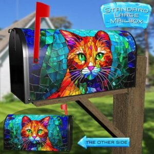 Colorful Stained Glass Cat Rural Farm Mailbox Cover