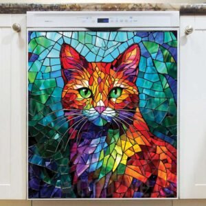 Colorful Stained Glass Cat Magnetic Dishwasher Door Cover