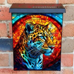 Colorful Stained Glass Leopard Colonial Mailbox Cover