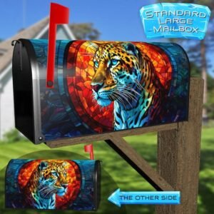 Colorful Stained Glass Leopard Rural Farm Mailbox Cover