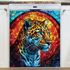 Colorful Stained Glass Leopard Magnetic Dishwasher Door Cover
