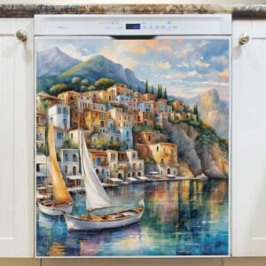 Italian Seaside Village Magnetic Dishwasher Door Cover