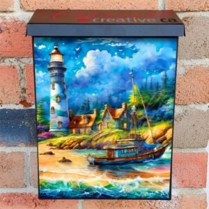 Lighthouse and Fishing Boat Colonial Mailbox Cover