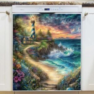 Summer Lighthouse and Cottage Magnetic Dishwasher Door Cover