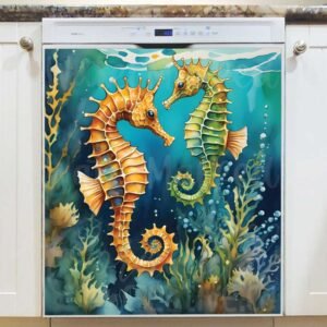 Beautiful Seahorse Couple Magnetic Dishwasher Door Cover