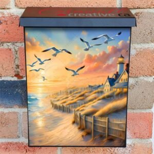 Seaside Cottages and Seagulls Colonial Mailbox Cover