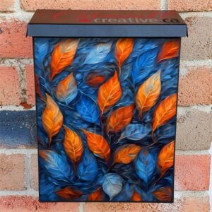 Blue and Orange Boho Leaves Colonial Mailbox Cover
