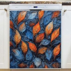 Blue and Orange Boho Leaves Magnetic Dishwasher Door Cover