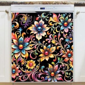 Beautiful Floral Pattern Magnetic Dishwasher Door Cover