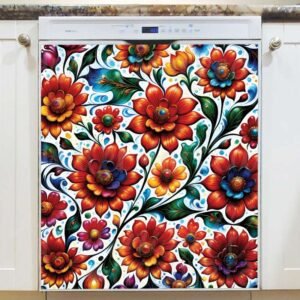 Beautiful Hungarian Floral Pattern Magnetic Dishwasher Door Cover