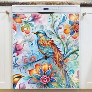Folklore Floral Birds Magnetic Dishwasher Door Cover