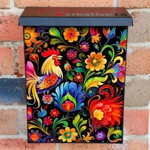 Hungarian Folk Rooster Pattern Colonial Mailbox Cover