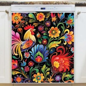 Hungarian Folk Rooster Pattern Magnetic Dishwasher Door Cover