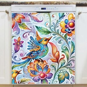 Folklore Birds and Flowers Magnetic Dishwasher Door Cover