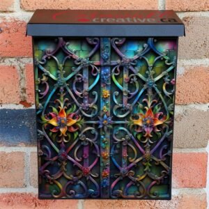 Forged Iron Gate and Flowers Colonial Mailbox Cover