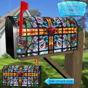 Stained Glass Heart and Flowers Rural Farm Mailbox Cover