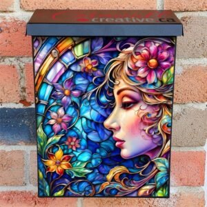 Stained Glass Girl and Flowers Colonial Mailbox Cover
