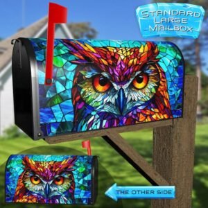 Colorful Stained Glass Owl Rural Farm Mailbox Cover