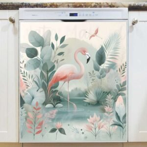 Boho Flamingos in the Pond Magnetic Dishwasher Door Cover