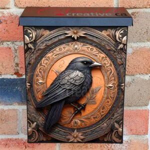 Tooled Leather Raven Colonial Mailbox Cover