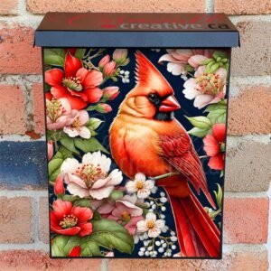 Cardinal and Blooming Flowers Colonial Mailbox Cover