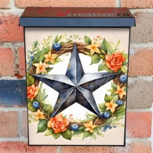 Grey Country Prim Barn Star and Wreath Colonial Mailbox Cover