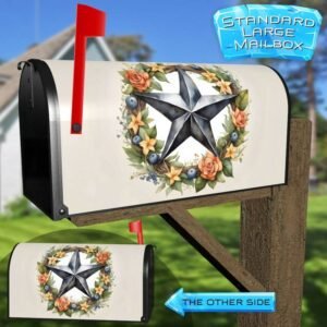 Grey Country Prim Barn Star and Wreath Rural Farm Mailbox Cover