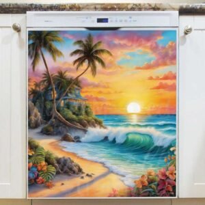 Tropical Paradise with Cottage Magnetic Dishwasher Door Cover