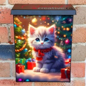 Cute Christmas Kitten with Gifts Colonial Mailbox Cover