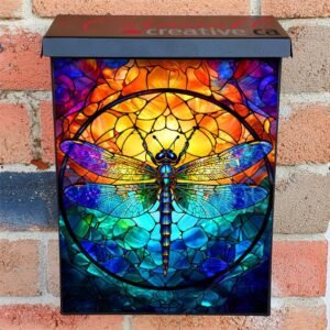 Stained Glass Dragonfly Colonial Mailbox Cover