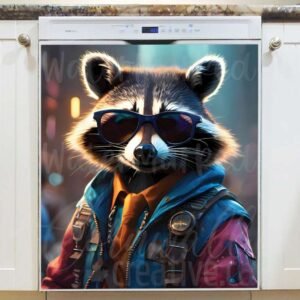 Hipster Raccoon in the City Magnetic Dishwasher Door Cover