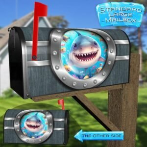 Cute Shark Looking through the Porthole Rural Farm Mailbox Cover