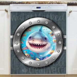 Cute Shark Looking through the Porthole Magnetic Dishwasher Door Cover