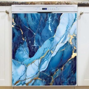 Gold and Blue Marble Design Magnetic Dishwasher Door Cover