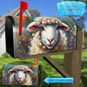 Blue Eyed Sheep in the Meadow Rural Farm Mailbox Cover