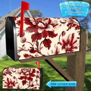 Red Vintage Flowers Rural Farm Mailbox Cover