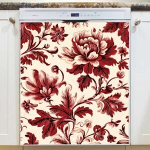Red Vintage Flowers Magnetic Dishwasher Door Cover