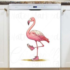 Pink Flamingo in Sneakers Magnetic Dishwasher Door Cover