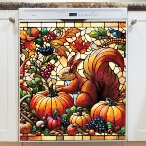 Stained Glass Autumn Squirrel Magnetic Dishwasher Door Cover