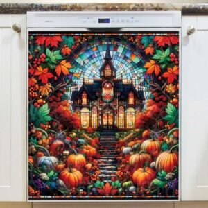Stained Glass Autumn Church 2 Magnetic Dishwasher Door Cover