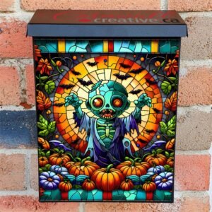 Stained Glass Halloween Zombie Colonial Mailbox Cover